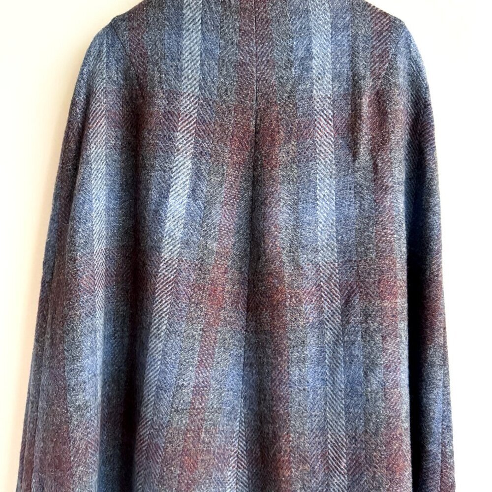 Vintage Avoca Collection Pre New Wool Blue Brown Midi Cape L - Picture 2 of 6